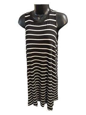 Time and Tru Black and White Striped Midi Dress.